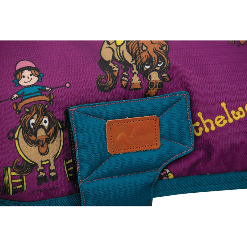 Benji and Flo Thelwell Collection Pony Friends Dog Rug Coat - Imperial Purple/Pacific Blue-2